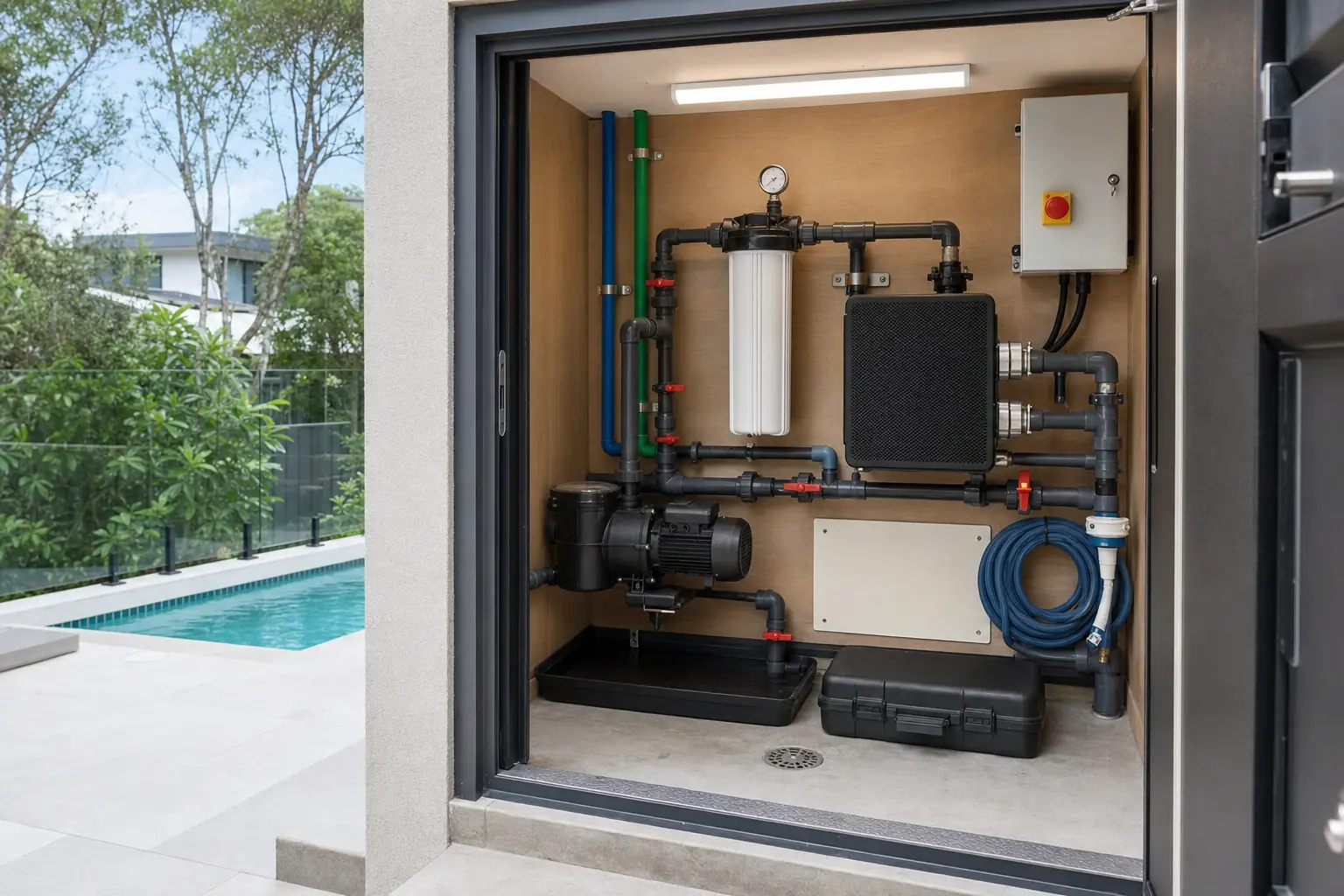 A vacation rental design review showing one selected signature installation with utility, safety, and maintenance annotations