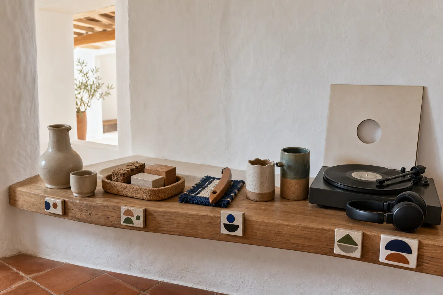 Open vacation rental collection ledger beside a maker label and a detail photograph of a timber chair joint